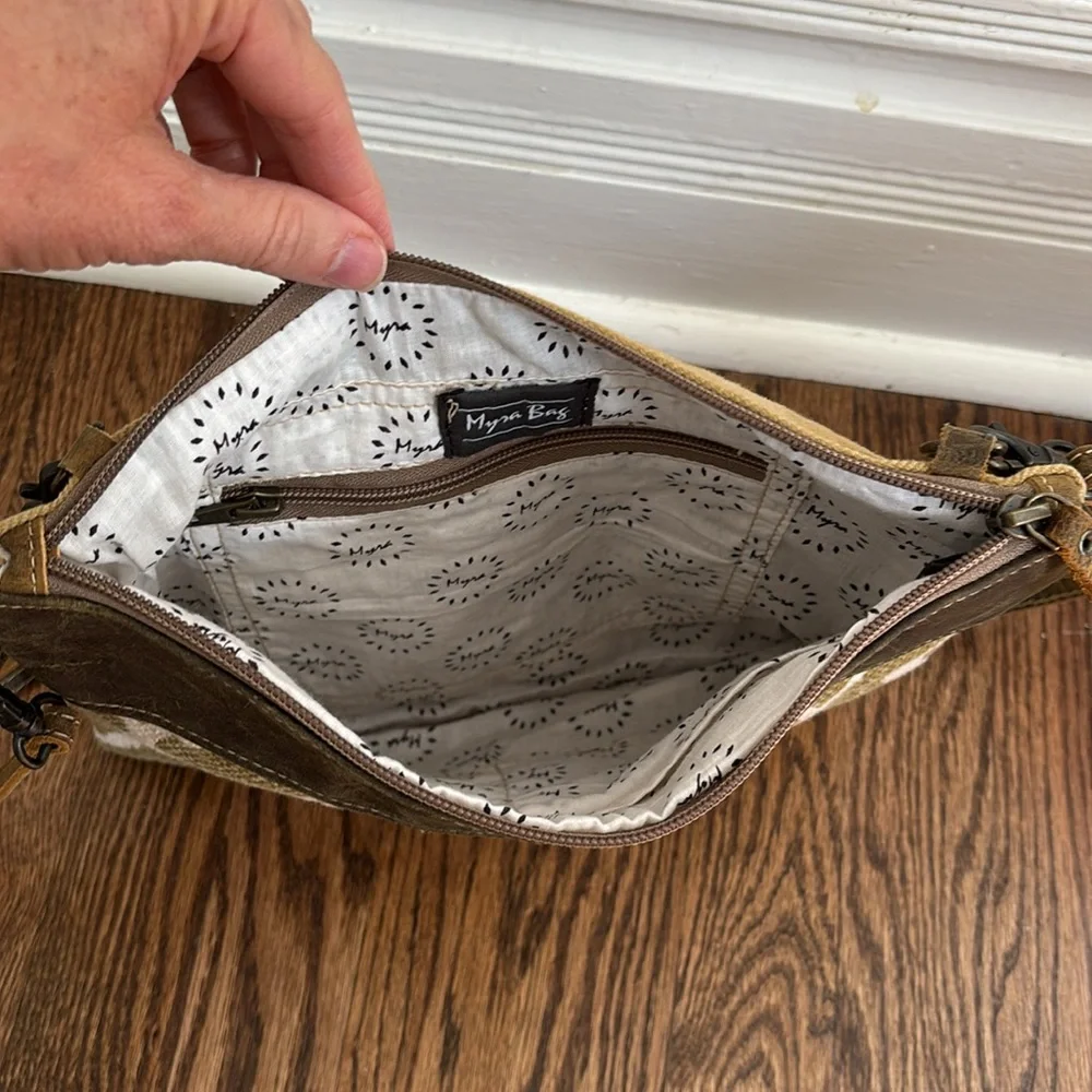 Myra Bag Leather Cotton Convertible Crossbody Wristlet Bag Purse Pockets - Picture 7 of 11